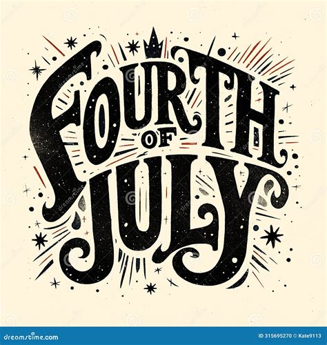 Logo with Stars and the Words "Fourth of July" Written in Cursive Stock ...