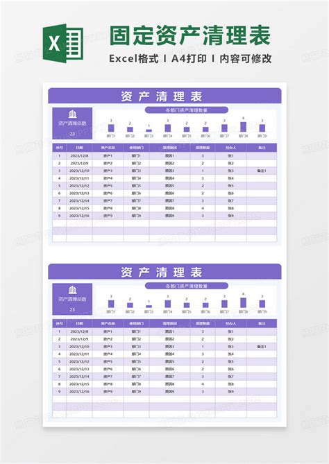 紫色简约资产清理表EXCEL模板下载_资产_图客巴巴