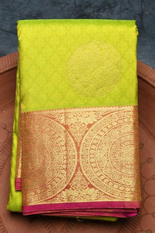 Mandala Design Zari Border With Peacock Motif Lime Green Kanchipuram S ...