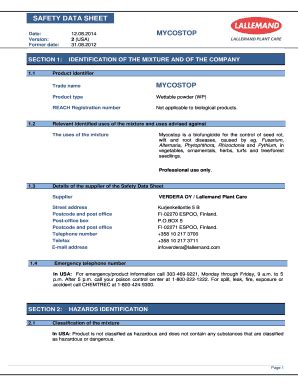 Fillable Online SAFETY DATA SHEET 12082014 MYCOSTOP Version 2 Fax Email ...