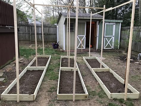 We built six raised beds and trellises for the growing season. : r ...