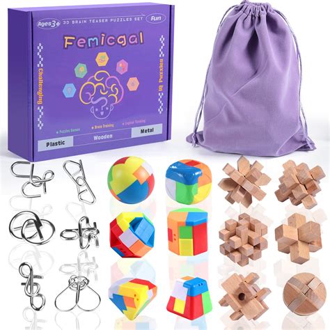 Amazon.com: Femicgal Brain Teaser Puzzles for Adults and Kids, 18Pcs ...