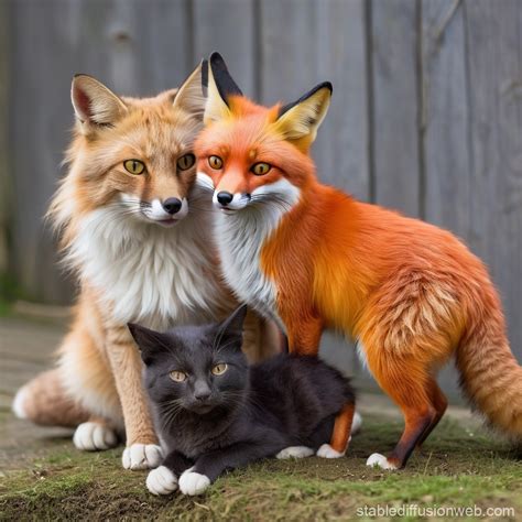 Cat and Fox Interaction | Stable Diffusion Online