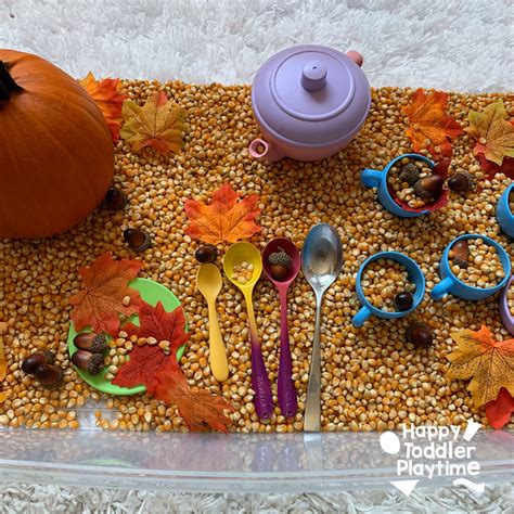 Autumn Tea Party Sensory Bin for Fall - Happy Toddler Playtime