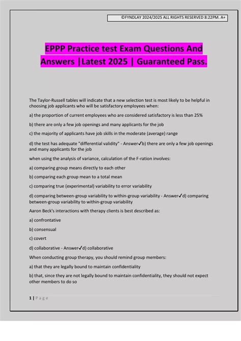 EPPP Practice test Exam Questions And Answers |Latest 2025 | Guaranteed ...