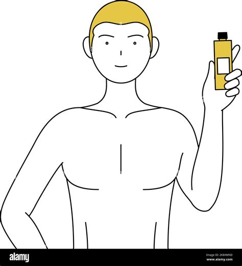 Line drawing of a man with epilated hair, holding a hair removal cream ...