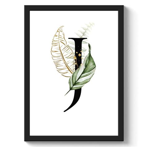 GS DECOR Tropical Green Gold Alphabet 'J' Wall Art Frames Painting l ...