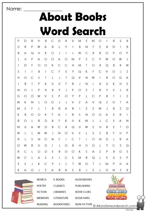 About Books Word Search - Monster Word Search