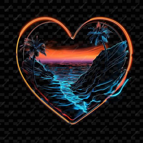 Luminous Neon Coastal Deserts Inside a Silhouette Heart Land ...
