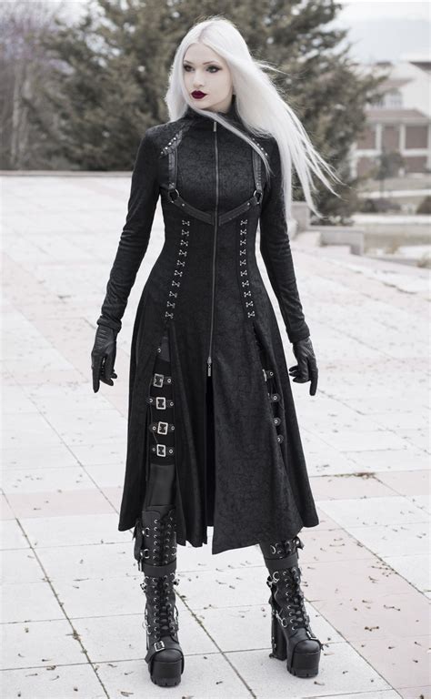 Black Gothic Dark Punk Long Coat For Women | Gothic outfits, Dark ...