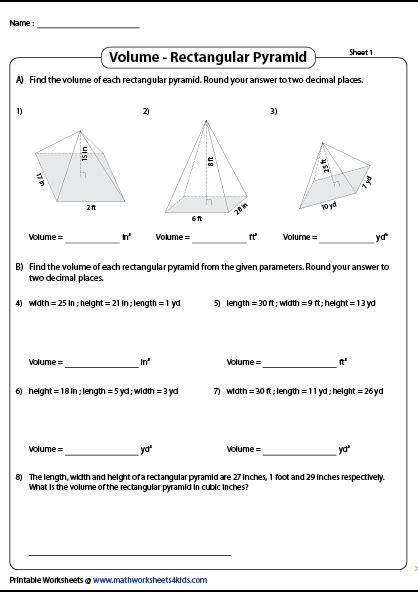 Image result for Volume of Rectangular Pyramid and Cylinder Worksheet