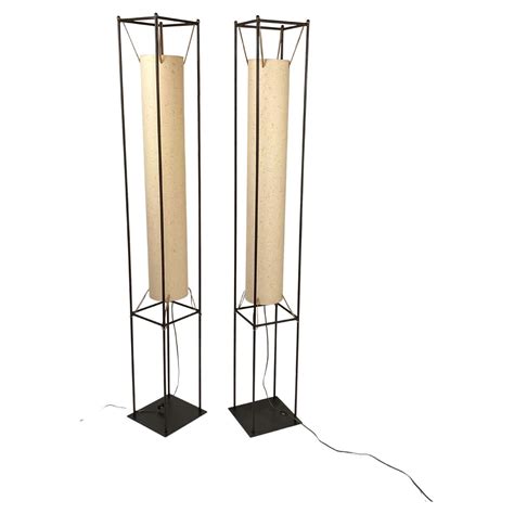 1970s Studio Made Pair of Modernist Iron Framed W/ Cylinder Shades ...