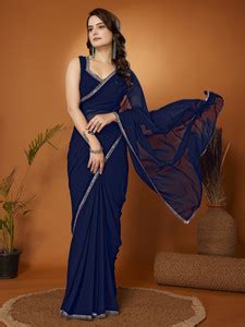 Buy LOROFY Self Design Bollywood Georgette Dark Blue Sarees Online ...