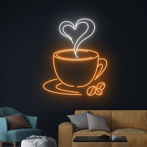 Heart Coffee Cup Neon Sign, Love Tea Cup Neon Light, Drink LED Light ...