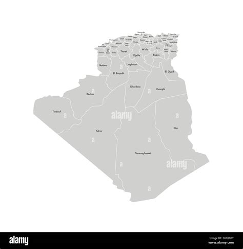 Vector isolated illustration of simplified administrative map of Algeria. Borders and names of ...
