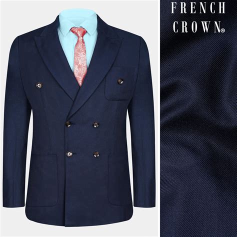 Haiti Blue Textured Premium wool blend Double Breasted Blazer For Men.