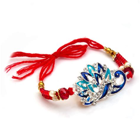 To The Nines Blue Peacock Rakhi for Brother with Tilak Material ...