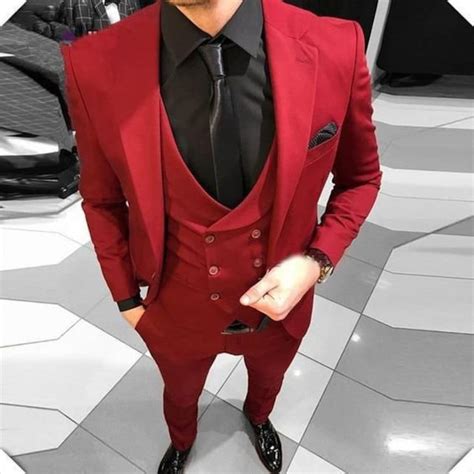Buy Men Suits, Luxury Red Wedding Suits, Wedding Groom 3 Piece Suits ...