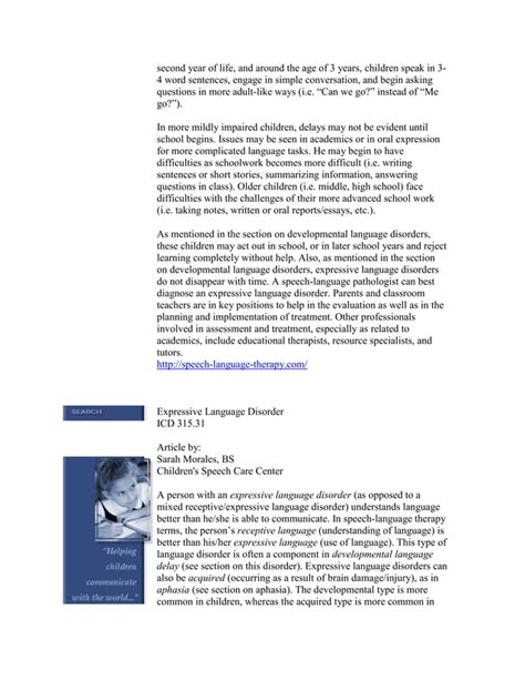 Image result for Examples of Expressive Language Disorder