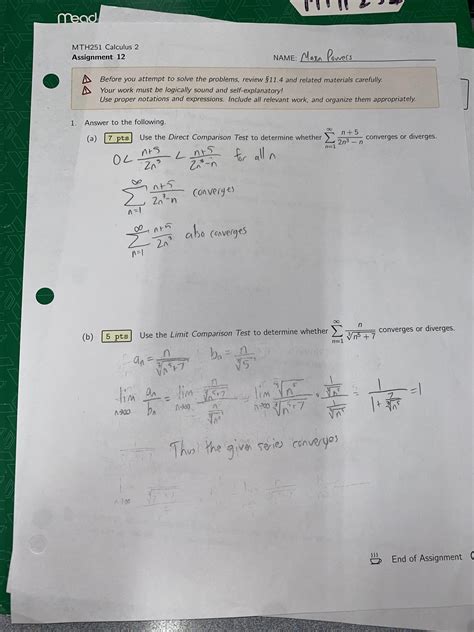 Image result for Comparison Test Calculus 2