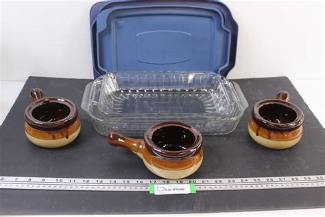 Anchor & Pyrex Glass Baking Dishes w/Lid, (3) French Onion Bowls ...