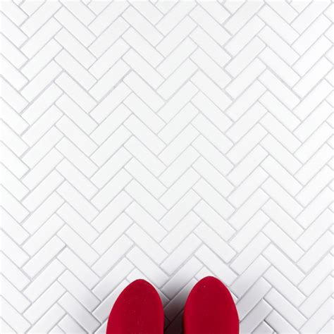Affinity Tile (Sample) Metro Brick Herringbone Glossy White 6-in x 6-in ...