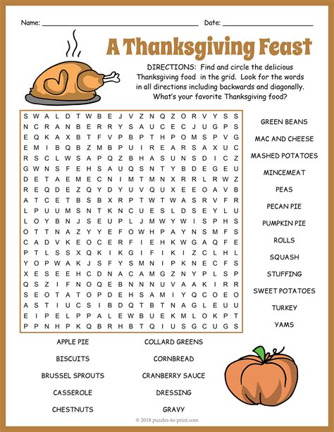 Thanksgiving Foods Word Search
