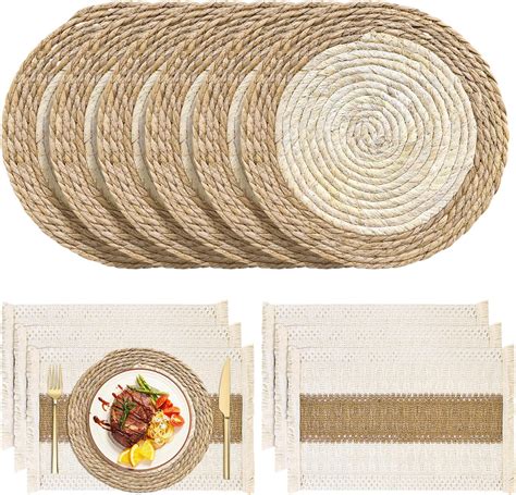 Amazon.com: NEAMVCT Woven Placemats, 12" Round Boho Placemats Set ...