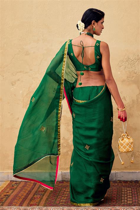 Khara Kapas - Ghazal Saree in Green - Elahe