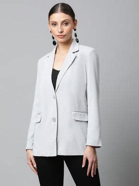 Women Grey Notched Collar Cotton Formal Coat