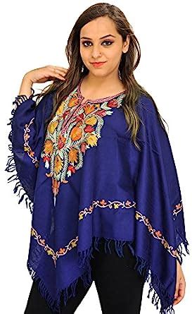 Buy Exotic India Estate-Blue Poncho from Kashmir with Ari Hand ...