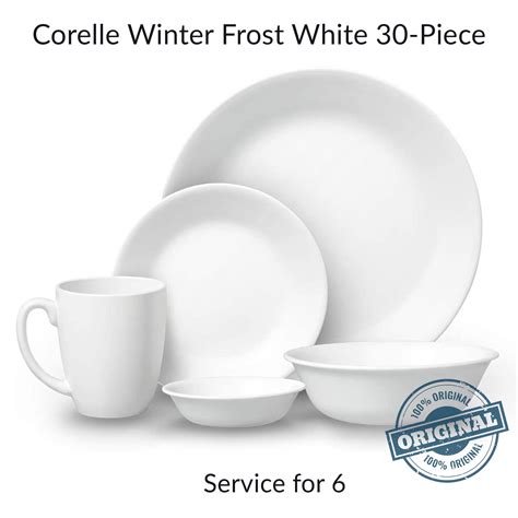 Corelle 30-Piece Dinnerware Set, Winter Frost White, Vitrelle Glass ...
