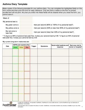 Fillable Online cancer dartmouth Asthma Diary Template ...