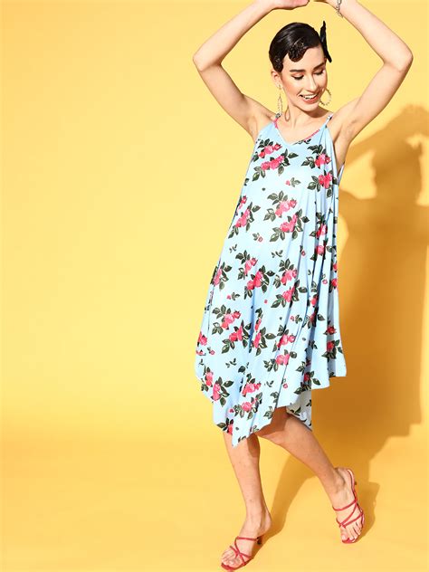 Buy Women Blue Floral Strappy Poncho Dress Online at Sassafras