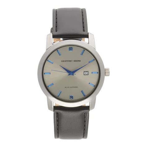 Geoffrey Beene Men's Gunmetal Tone Blue Sapphire Strap Watch