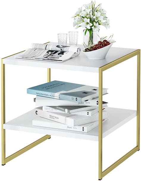 Buy Homfa End Table, 20 inch Square Side Table Night Stand with 2 Tier ...