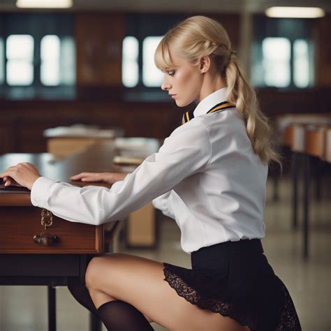 Blonde Teen in school uniform bending over desk sh by coronacos on DeviantArt