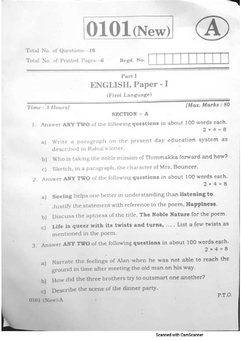 0101 English Paper I: Exam Questions and Answers Guide - Studocu