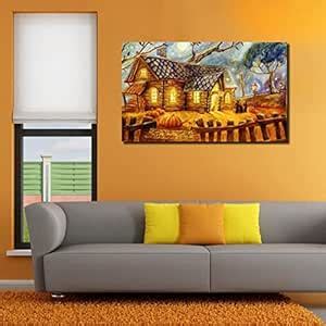 999STORE Wooden Framed Printed Village Canvas Painting for Living Room ...