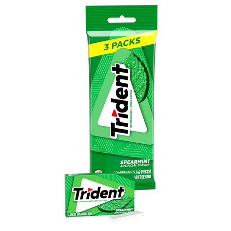 Trident Sugar Free Gum, Spearmint Flavor, 3 Packs (42 Pieces Total)