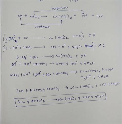 CU +HNO3 ------->CU(NO3)2+NO+H2O - Brainly.in