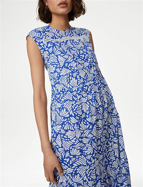 Buy Pure Cotton Printed Pintuck Midi Tiered Dress at Marks & Spencer