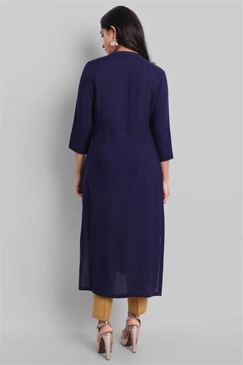 Women's Navy Blue Swapna Rayon Kurta With Golden Threadwork | Rang ...