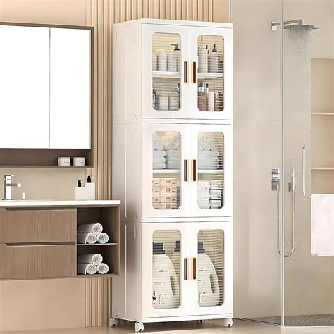 61” Tall Bathroom Storage Cabinet, Plastic Storage Organizer with Doors ...