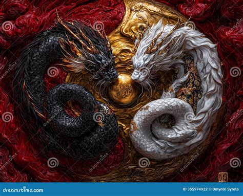 Yin-Yang Dragon Symbolism In Chinese Art Stock Illustration ...