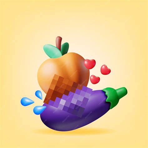 Premium Vector | 3d peach and eggplant emoji icon