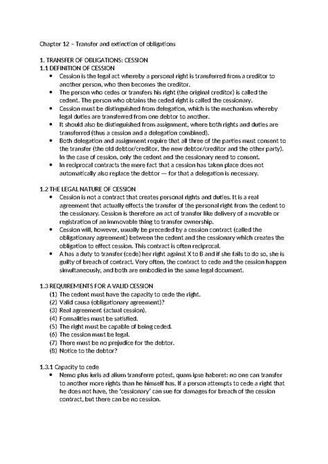 Chapter 12 - Transfer and Extinction of Obligations in Contract Law - Studocu