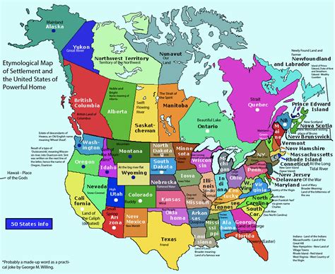 Etymological Map of North America (US & Canada) | North america map ...