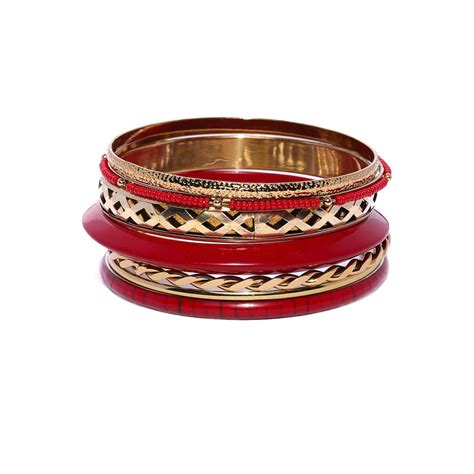 Buy Toniq Set Of 7 Gold-Toned & Red Bangles Online