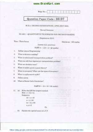 Quantitative Techniques for Decision Making - BA4201 2021 Regulation ...
